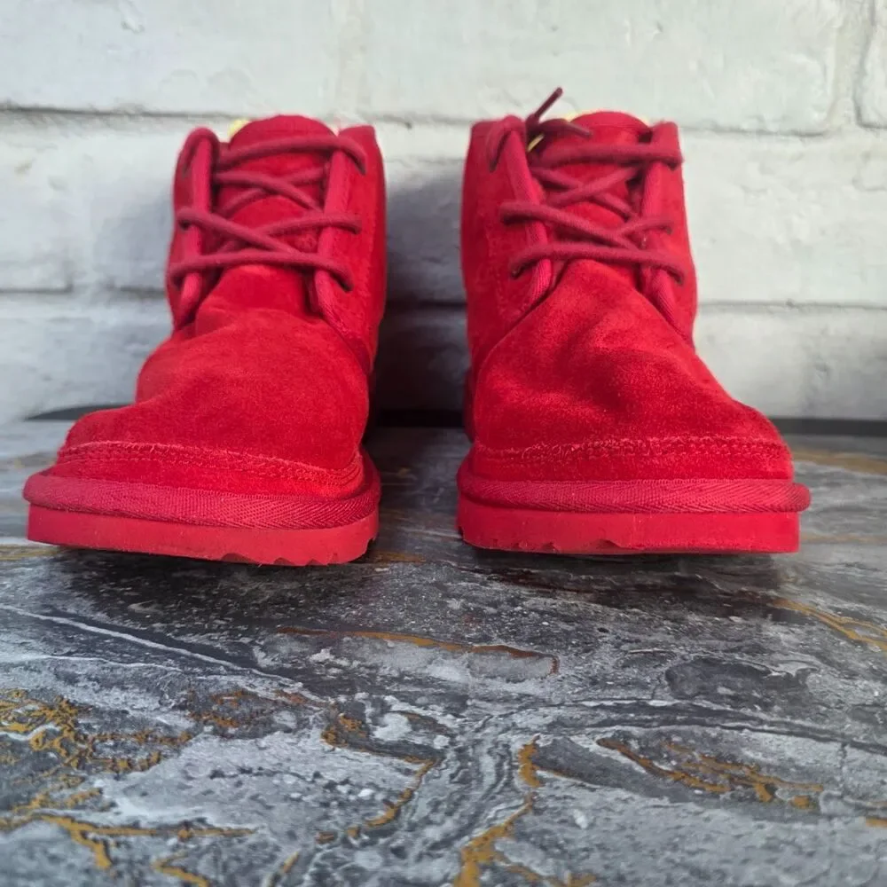 UGG Neumel Samba Red Suede Sheepskin Lace Up Chukka Boots Women’s Size 6